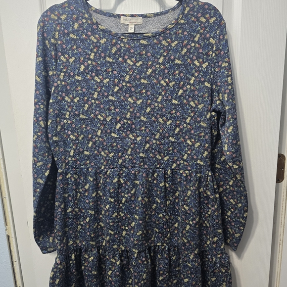 BeBop Blue Mini Dress with Bishop Sleeves and Crew Neck - Picture 1 of 4
